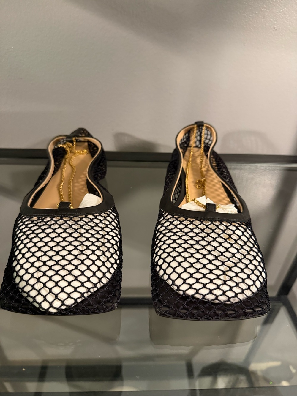 Bottega Veneta Black Stretch (web) Mesh Square-Toe Flats